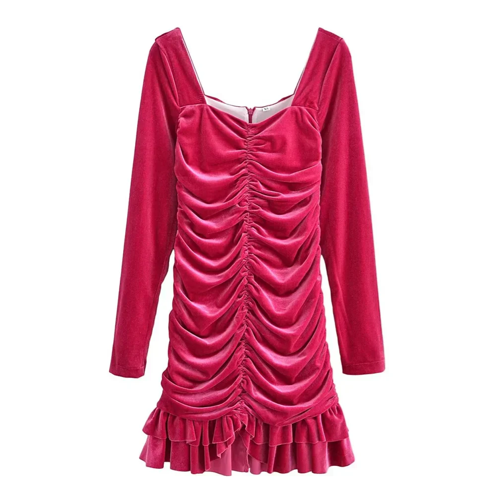 Fina Dam Klänningar Veckad Sammet Smal Passform-1