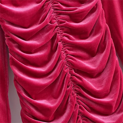 Fina Dam Klänningar Veckad Sammet Smal Passform-4