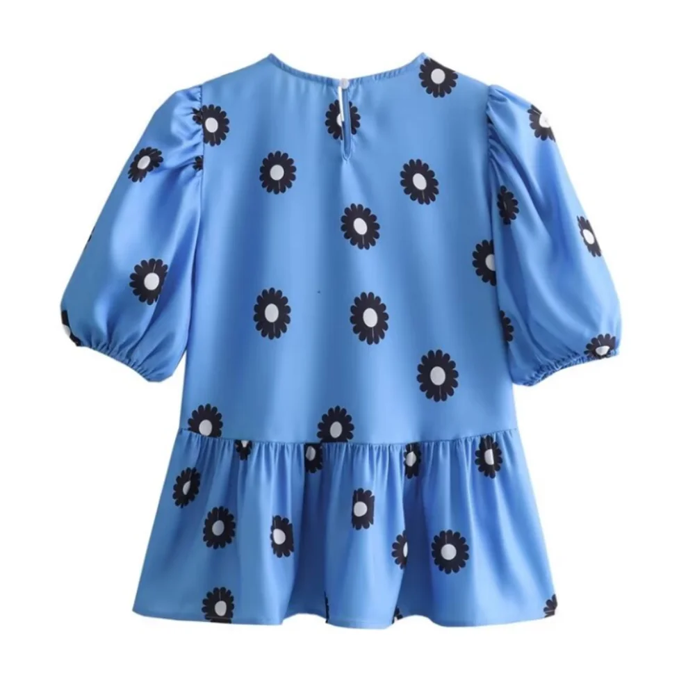 Dam Casual Set Tryckt Skjorta Bredbenade Byxor 100% Bomull-5