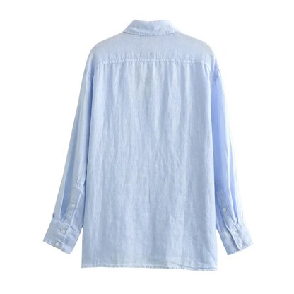 Dam Långärmad Blus Löst Passform Linne-5