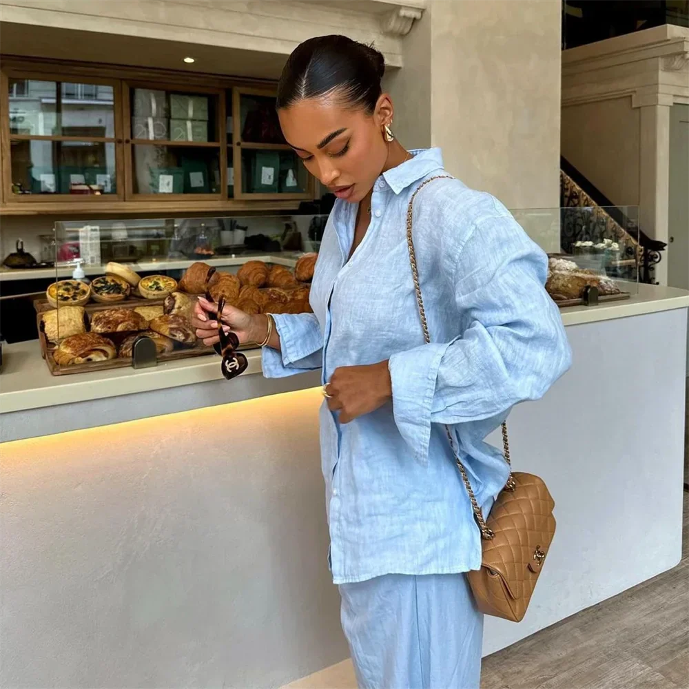 Dam Långärmad Blus Löst Passform Linne-2