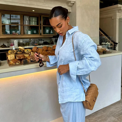 Dam Långärmad Blus Löst Passform Linne-2