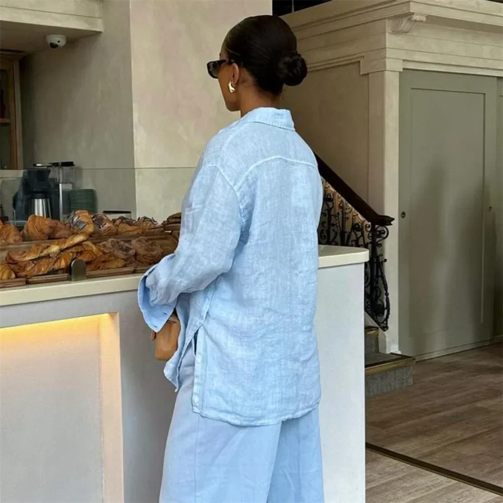 Dam Långärmad Blus Löst Passform Linne-3