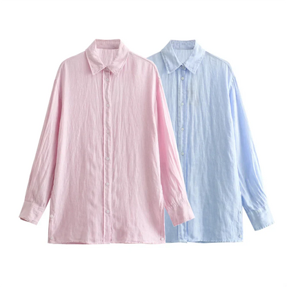 Dam Långärmad Blus Löst Passform Linne-4