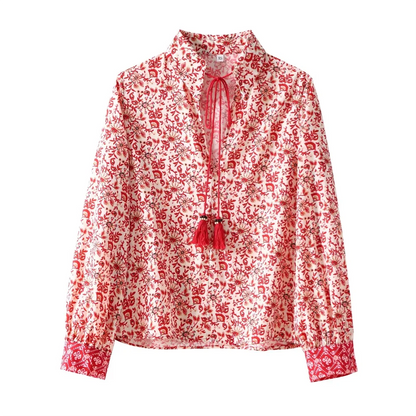 Dam Skjorta Löst Sittande Tryckt 100% Bomull-2