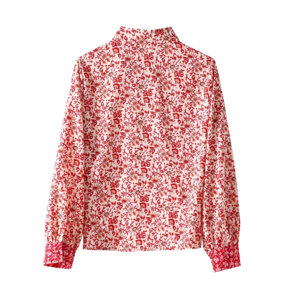 Dam Skjorta Löst Sittande Tryckt 100% Bomull-3