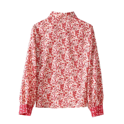 Dam Skjorta Löst Sittande Tryckt 100% Bomull-3