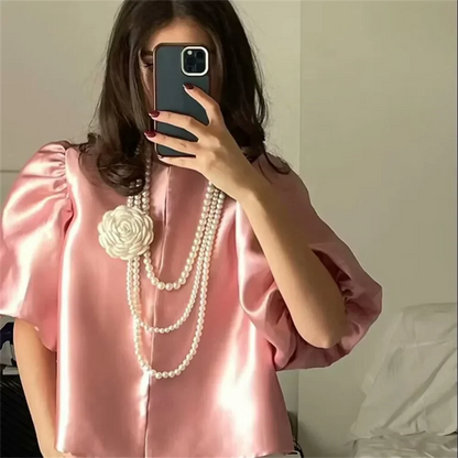 Dam Topp Festtoppar Bubbelhylsor Satin Lätt 5