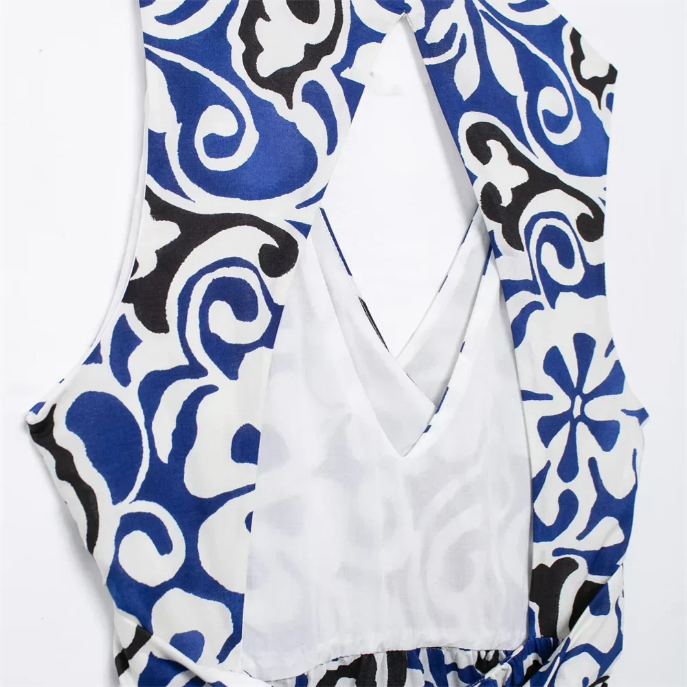 Damklänning Boho V-Ringning Öppen Rygg 100% Bomull-4