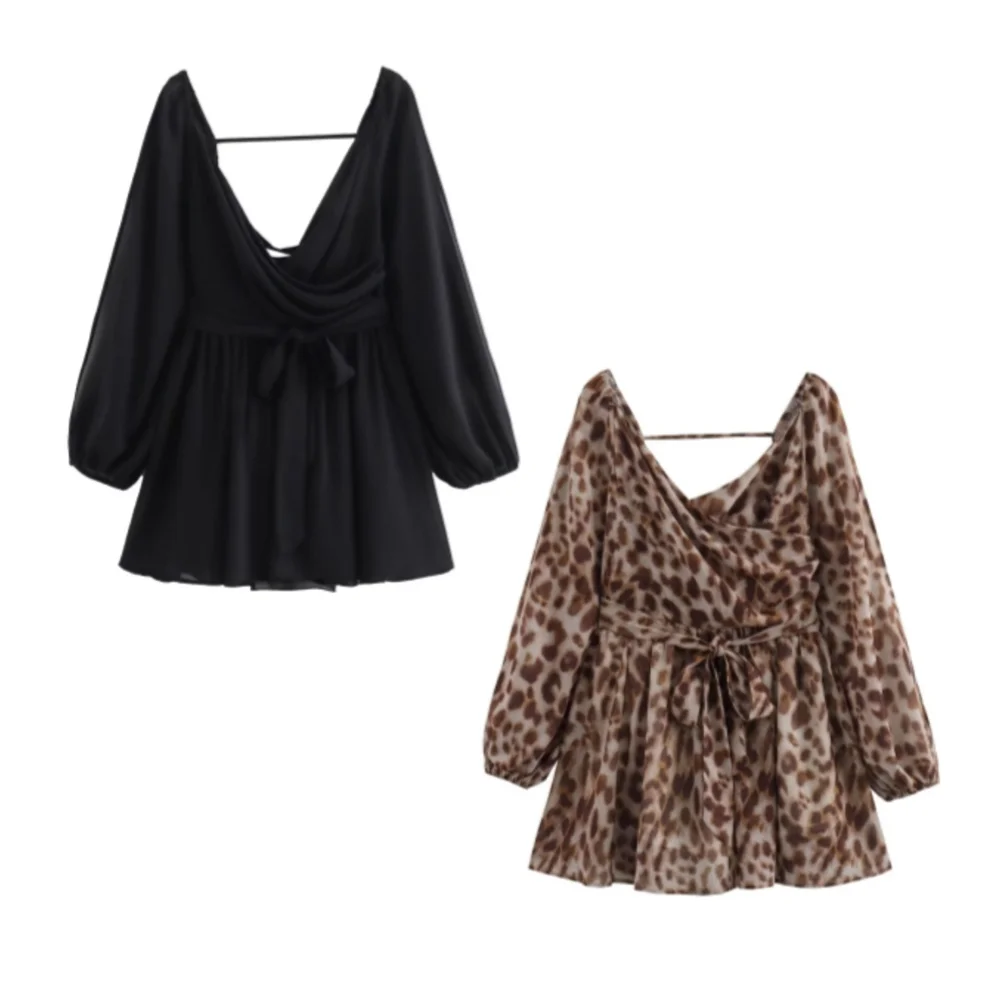 Dam Topp Leopardmönster V-Hals Polyester Festtoppar-2