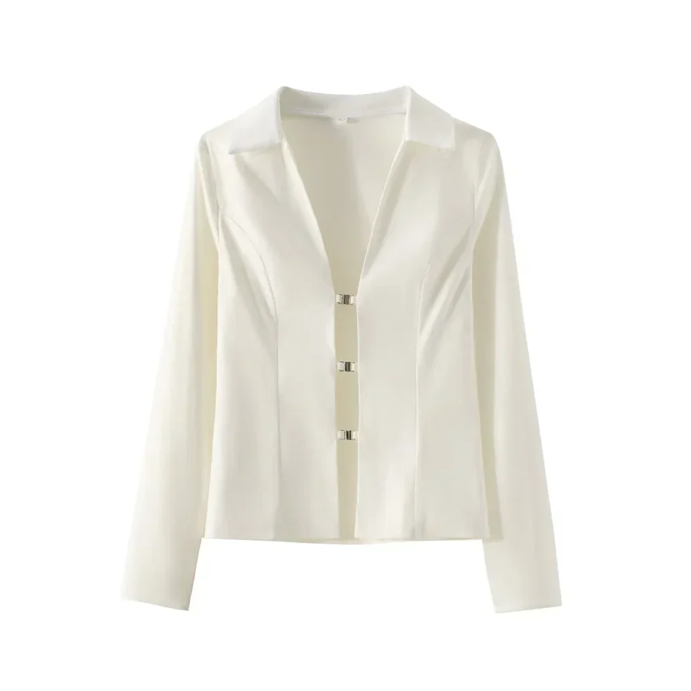 Dam Skjorta V-ringning Enfärgad Polyester-1