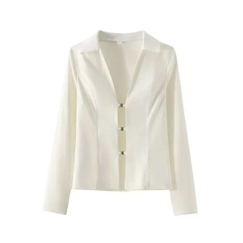 Dam Skjorta V-ringning Enfärgad Polyester-1