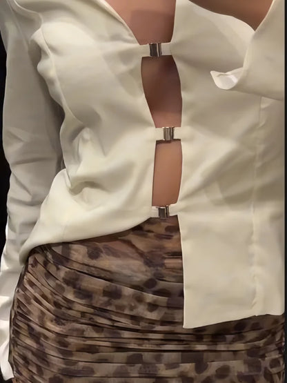 Dam Skjorta V-ringning Enfärgad Polyester-3