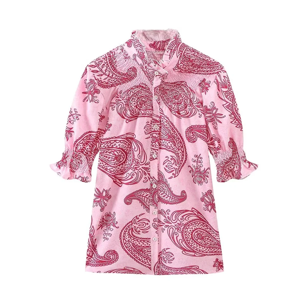 Dam Casual Topp Ståkrage Tryckt Polyester-1