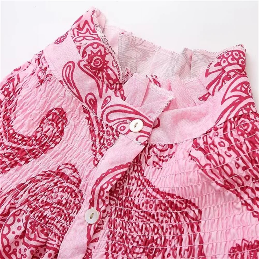 Dam Casual Topp Ståkrage Tryckt Polyester-3