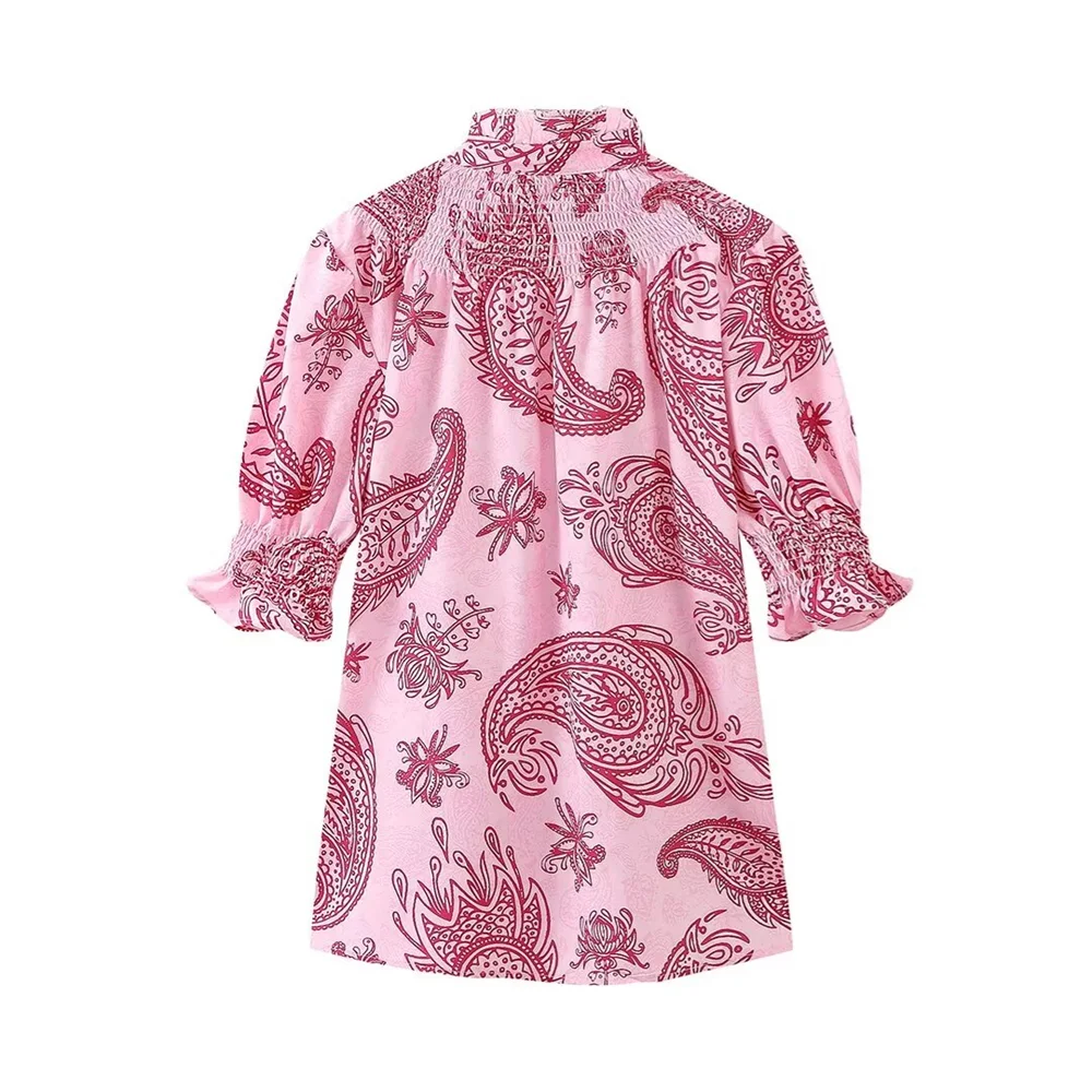 Dam Casual Topp Ståkrage Tryckt Polyester-2