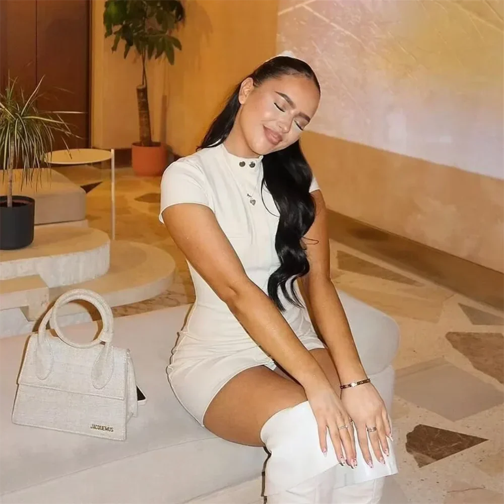 Dam Miniklänning Smal Passform Rund Halsringning 100% Bomull-5