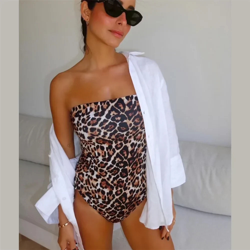 Dam Jumpsuit Avslappnad Leopardmönster 100% Polyester 2