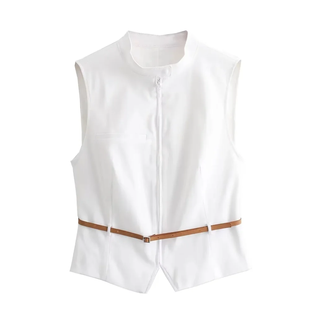 Dam Tank Top med Bältesdetalj Rynkekjol i Bomull-2