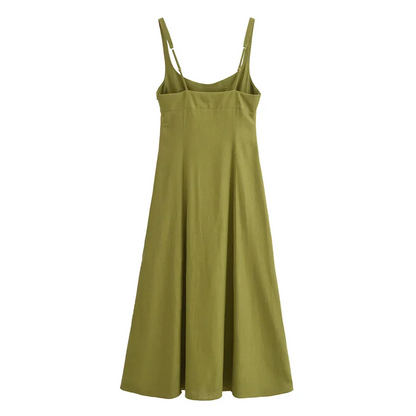 Dam Sommarklänning Delad Linne med Hängande Bälte 4