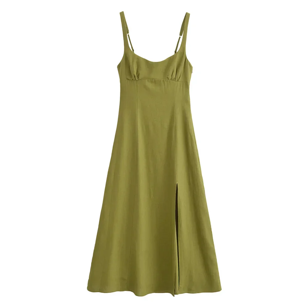 Dam Sommarklänning Delad Linne med Hängande Bälte 5