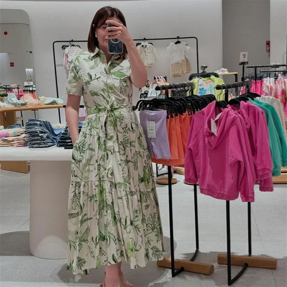 Dam Boho Blus Löst Passform Viskos med Växtmotiv-2