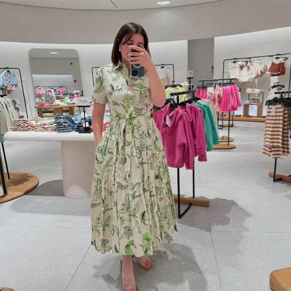 Dam Boho Blus Löst Passform Viskos med Växtmotiv-3