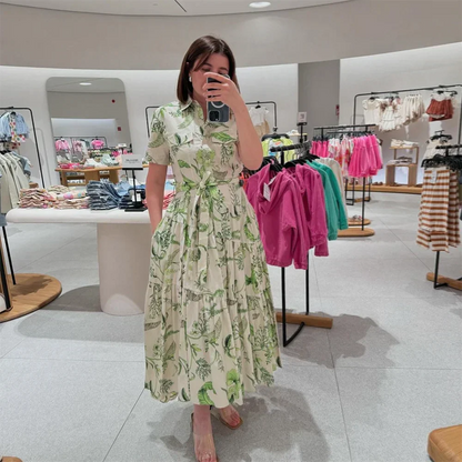 Dam Boho Blus Löst Passform Viskos med Växtmotiv-3