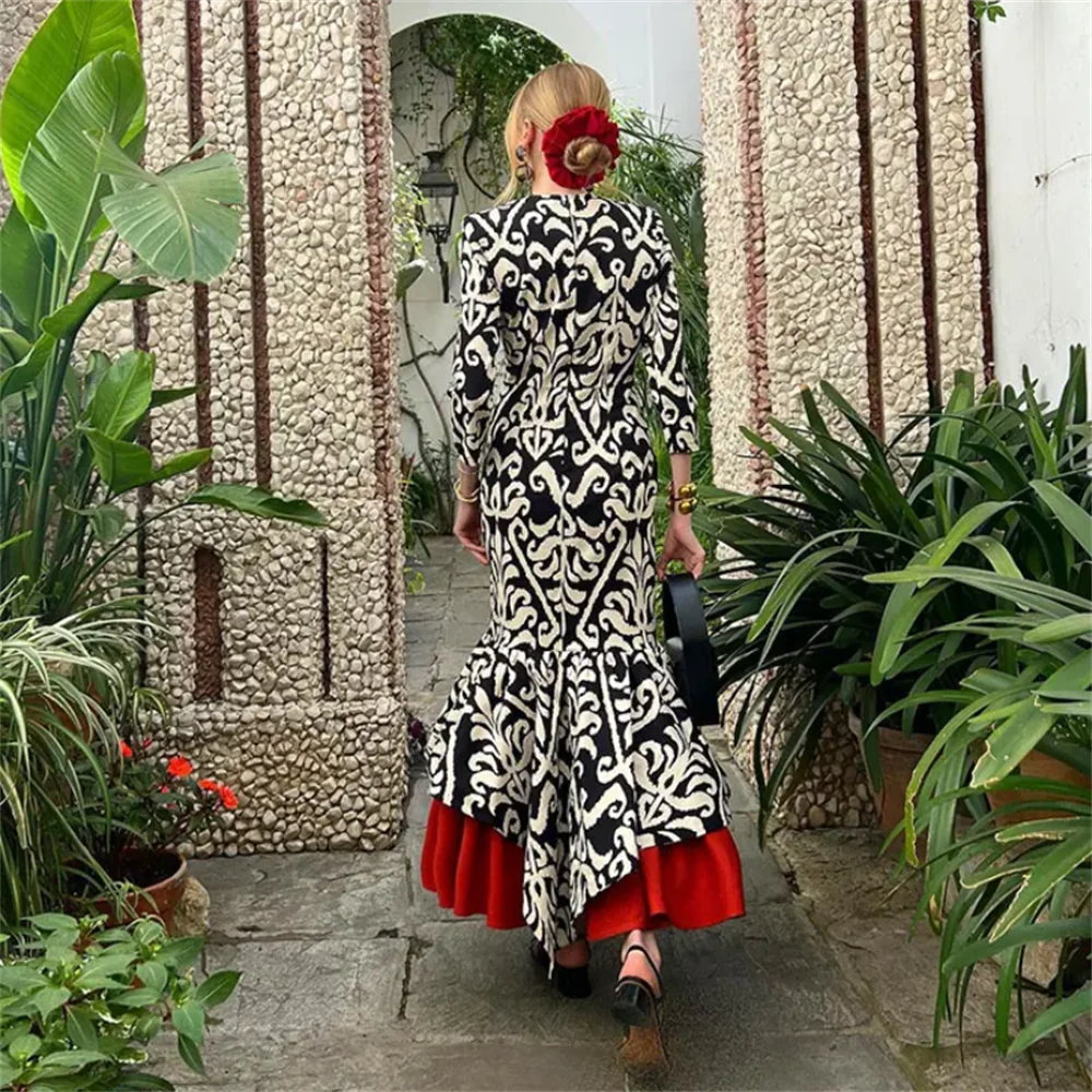 Kvinnors Lång Klänning Tryckt Polyester-2