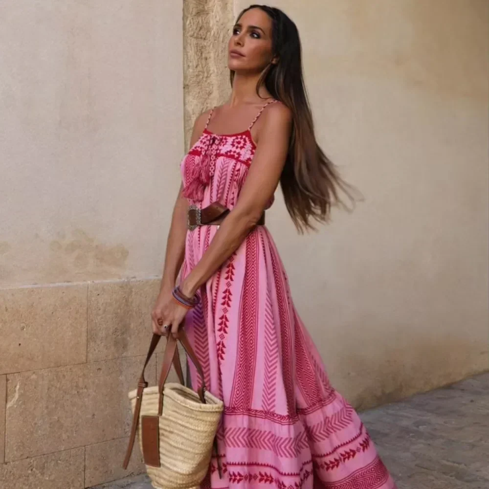 Kvinnors Lång Klänning Tryckt Polyester-6