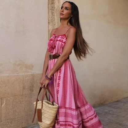 Kvinnors Lång Klänning Tryckt Polyester-6