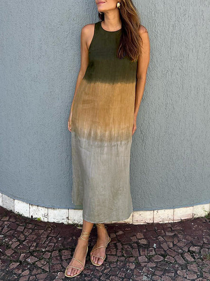 Maxiklänning Dam Batiklook med Slitsar Lätt Material för Sommar-4