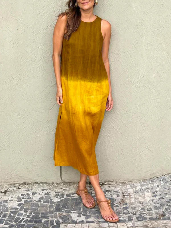 Maxiklänning Dam Batiklook med Slitsar Lätt Material för Sommar-6