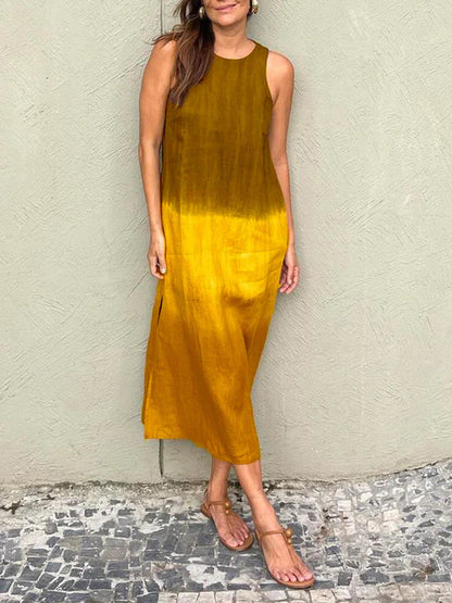 Maxiklänning Dam Batiklook med Slitsar Lätt Material för Sommar-6