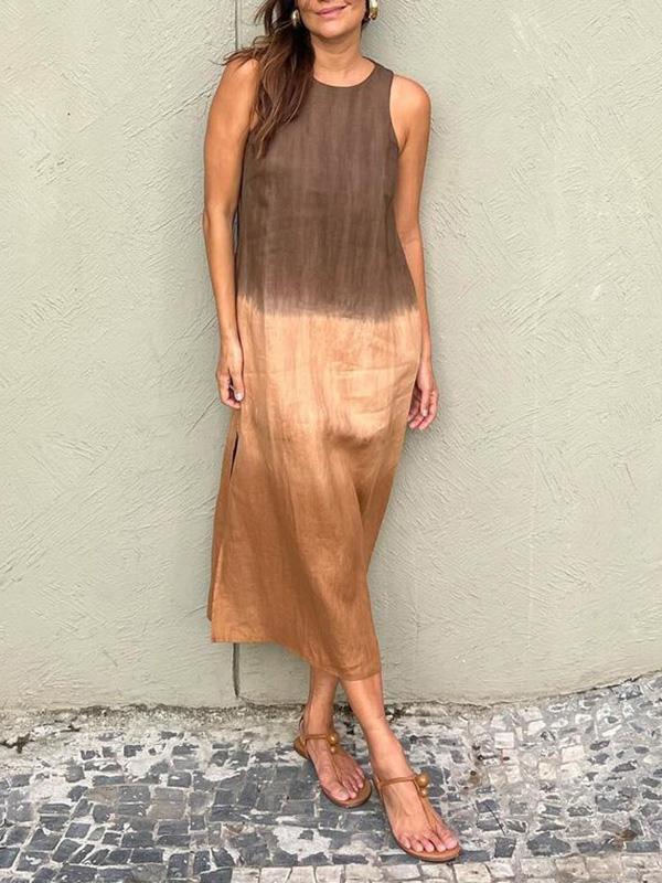 Maxiklänning Dam Batiklook med Slitsar Lätt Material för Sommar-1