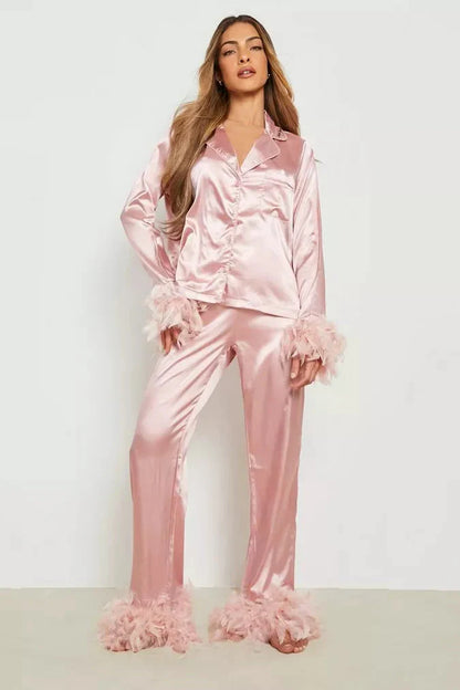 Dam Satin Nattkläder Set Bekväm Elegant Polyester Spandex-1