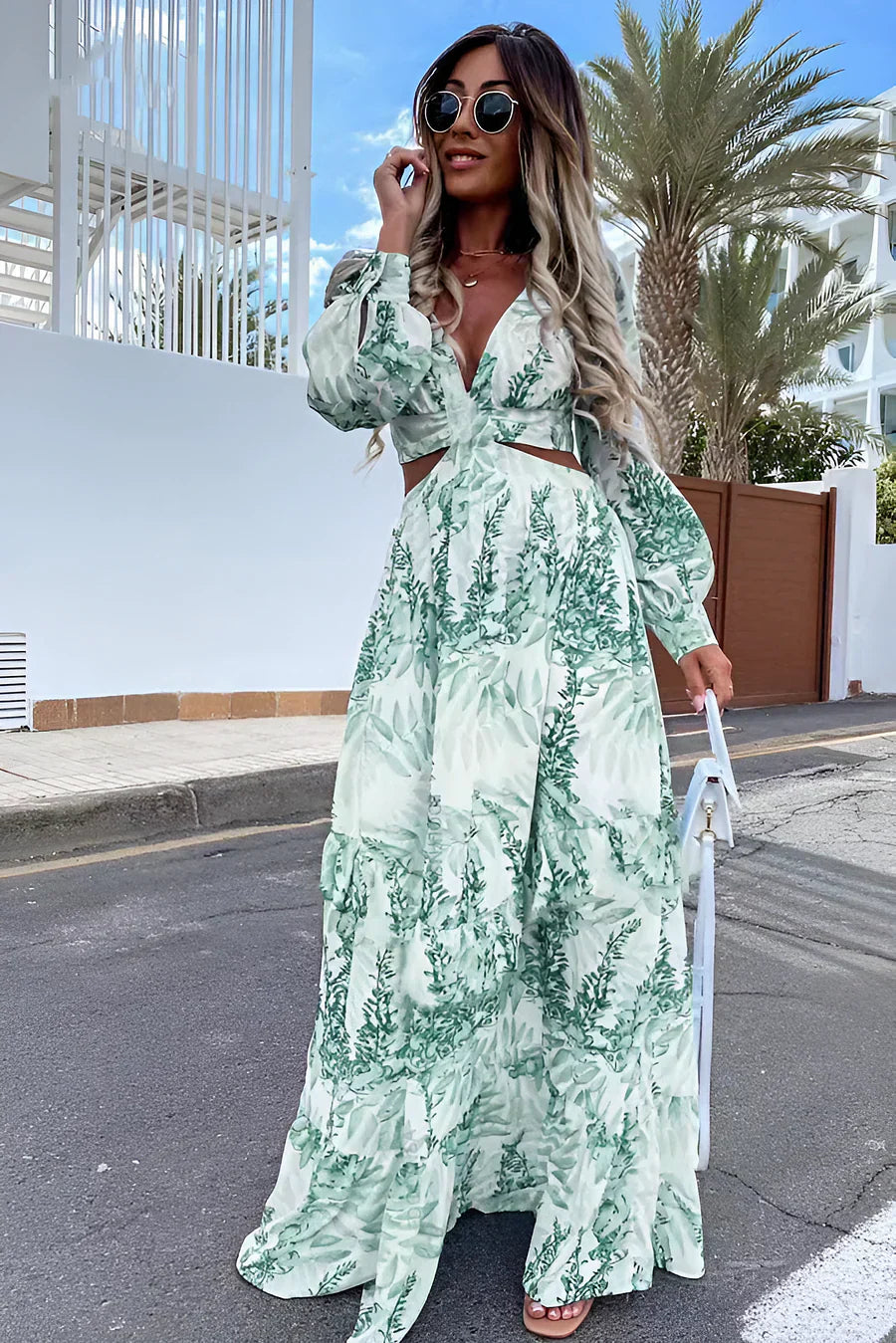 Variant image for Fina Dam Klänningar Långärmad V-hals Mönstrad Lätt Material-7