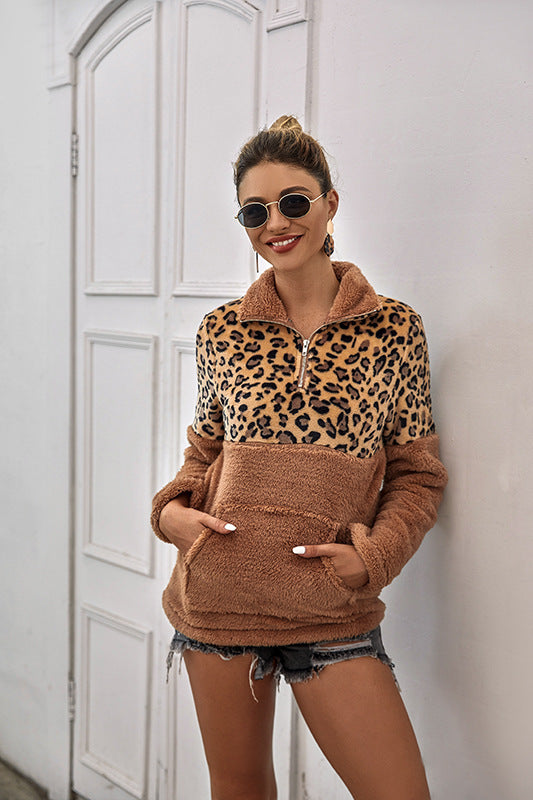 Variant image for Dam Fleece Pullover Leopardsmönster Mjuk och Bekväm-21