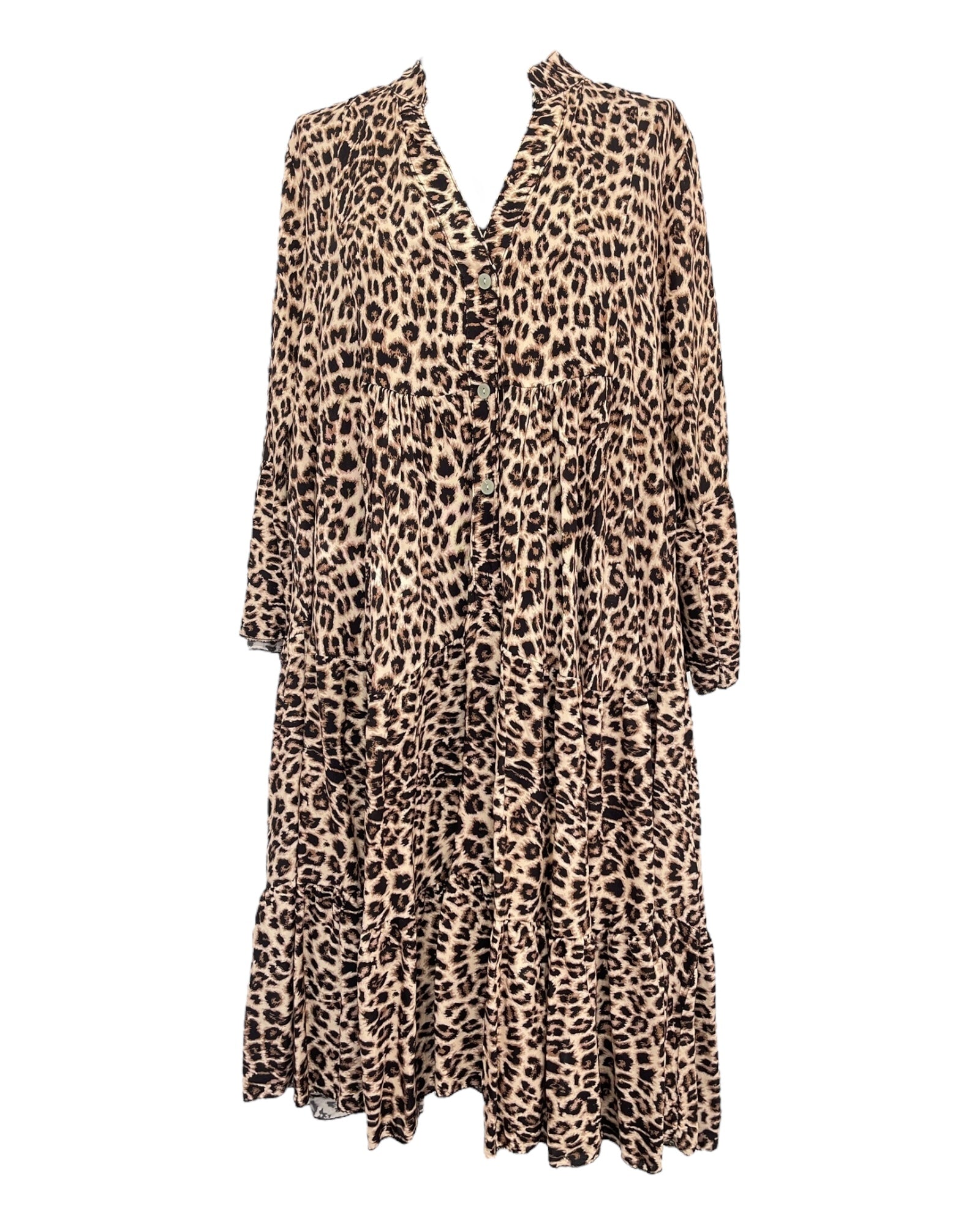 Dam Klänning Leo-tryck Mjuk Viskos Trendig Design-2