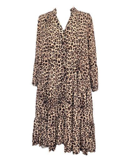 Dam Klänning Leo-tryck Mjuk Viskos Trendig Design-1