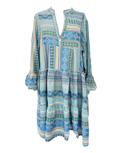 Dam Klänning V-hals med Volang i Mjuk Bomull-1