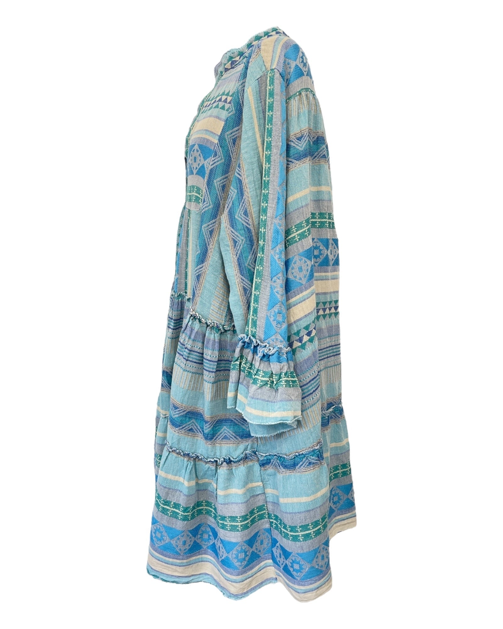 Dam Klänning V-hals med Volang i Mjuk Bomull-4