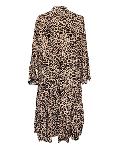 Dam Klänning Leo-tryck Mjuk Viskos Trendig Design-4