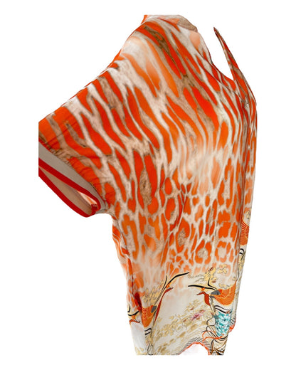 Fina Dam Klänningar V-hals Asiatiskt Tryck 100% Viskos-3