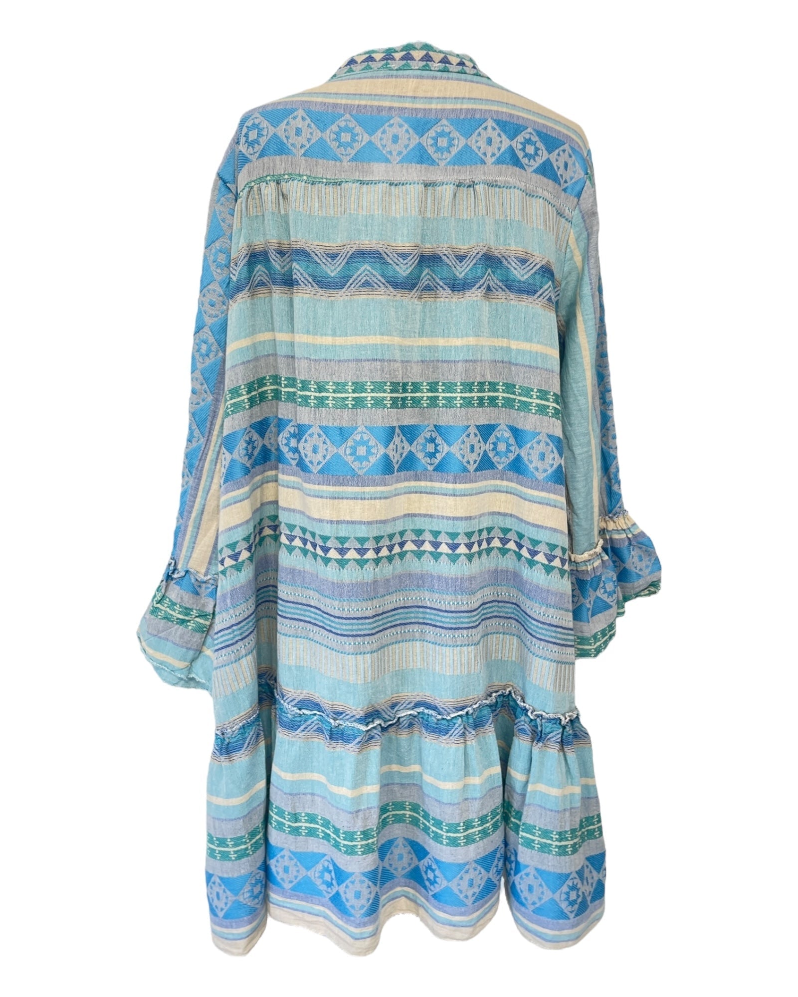 Dam Klänning V-hals med Volang i Mjuk Bomull-5