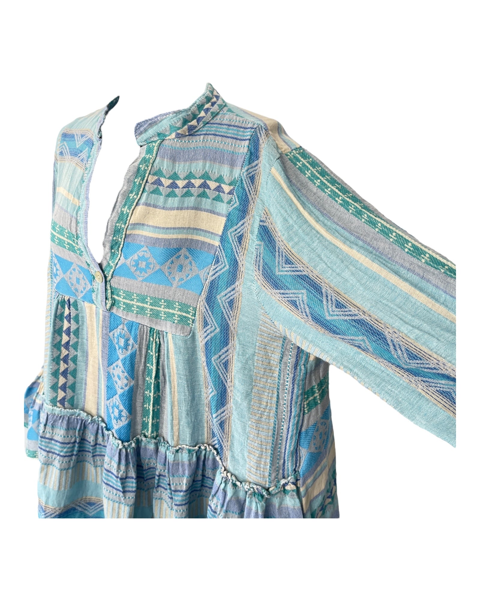 Dam Klänning V-hals med Volang i Mjuk Bomull-3