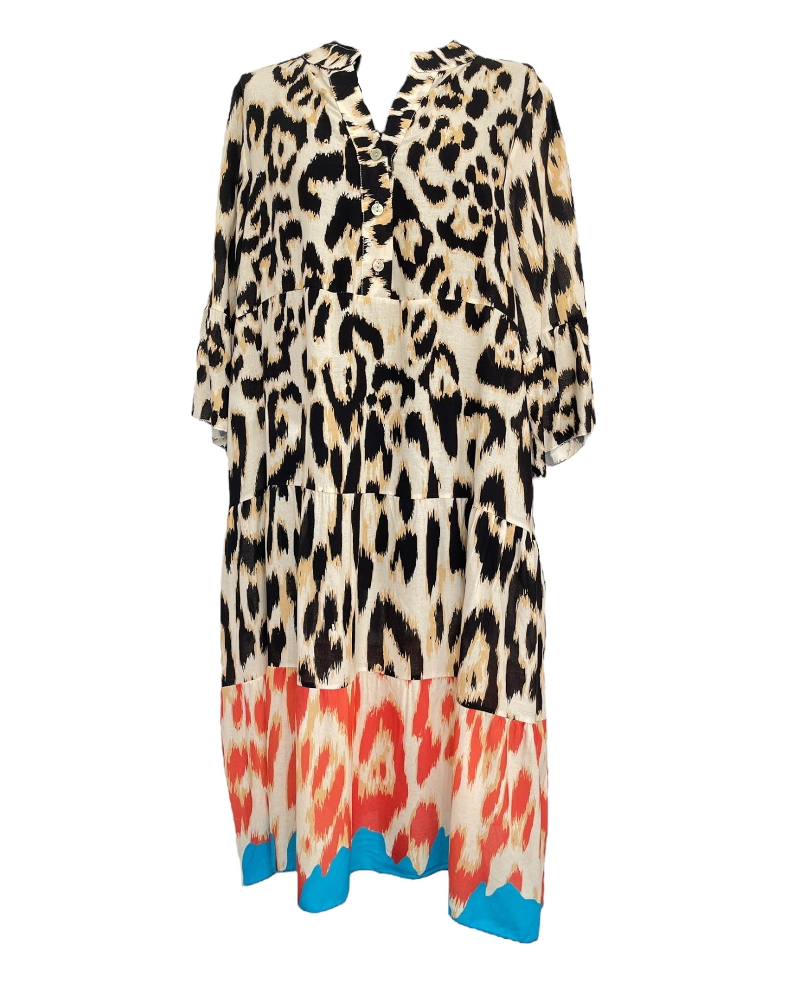 Damklänning V-ringning Leopardmönster Viskos Elegant 101 cm 2