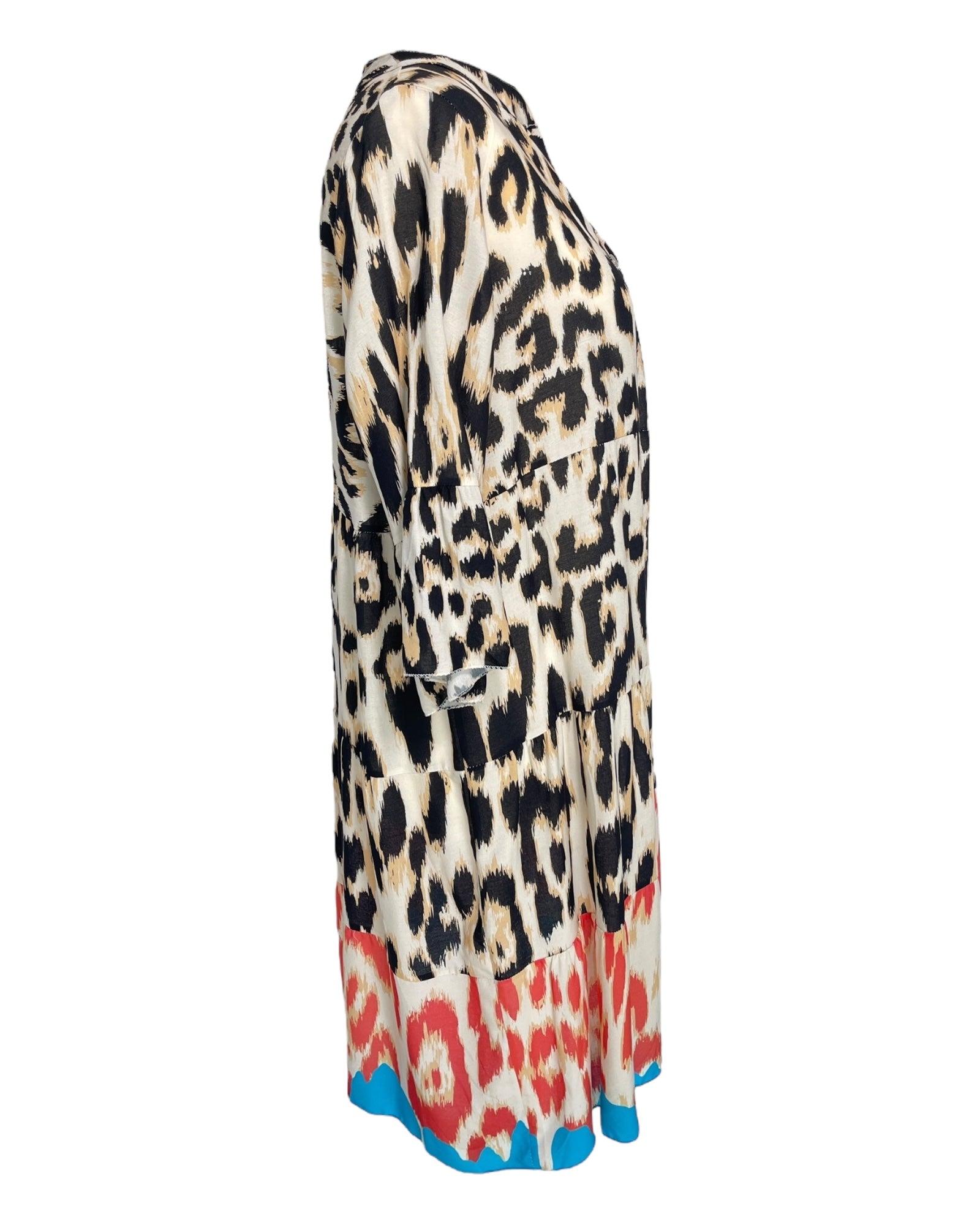 Damklänning V-ringning Leopardmönster Viskos Elegant 101 cm 4