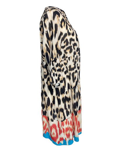 Damklänning V-ringning Leopardmönster Viskos Elegant 101 cm 4