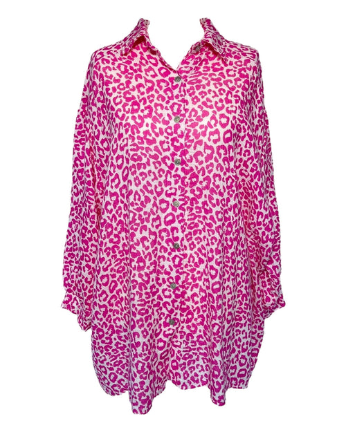 Dam Blus Musselin Leo Mönster Elegant 100% Bomull-1